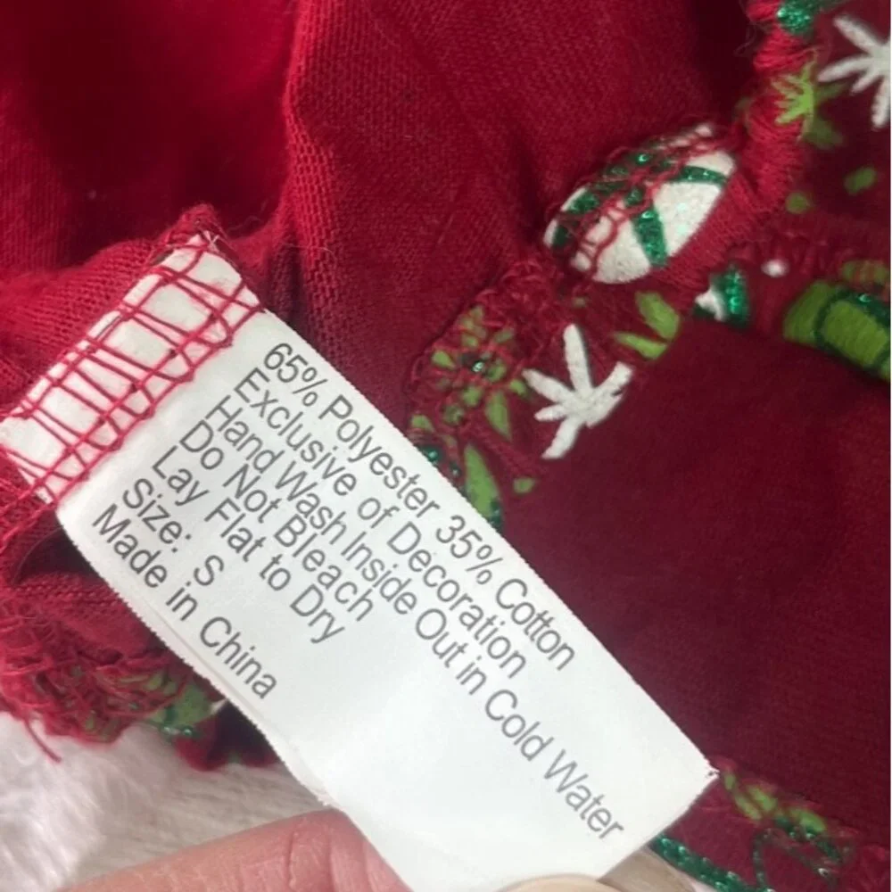 Christmas Dog Dress Red Green Glitter Size Small Snowflake Print Faux Fur Hem‎